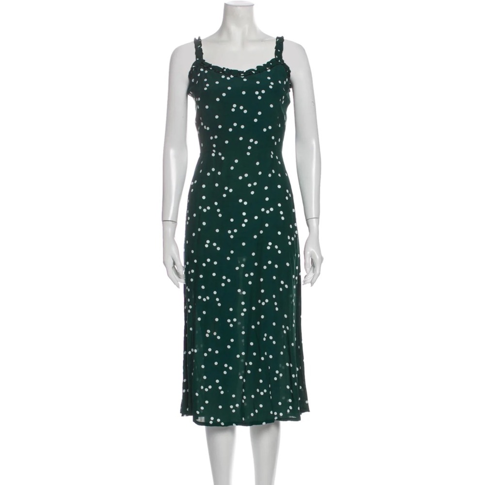 Faithfull the brand green & white polka dot dress